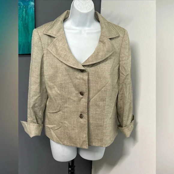 Kasper Blazer Women’s Size 12 Khaki Button 3/4 Flip Cuff Sleeve Corporate Preppy - Picture 5 of 14